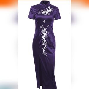 Purple Dress with White Dragon Embroidery